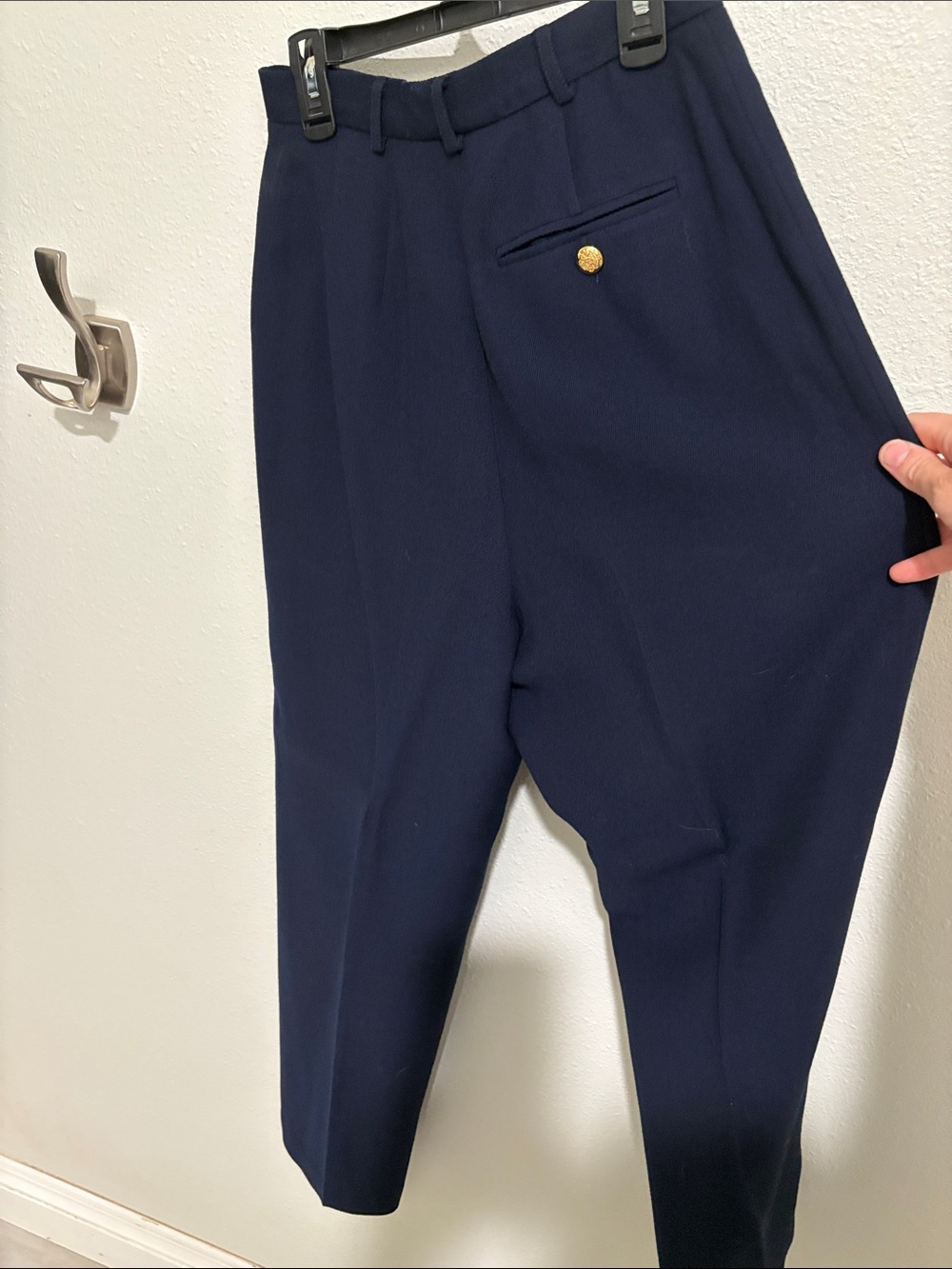 Lauren Ralph Lauren Navy Asymmetric Gold-Button Blazer - Picture 9 of 11